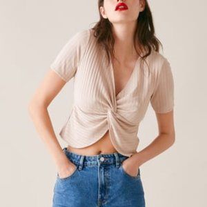ZARA KNOTTED RIBBED T-SHIRT NWOT SIZE L